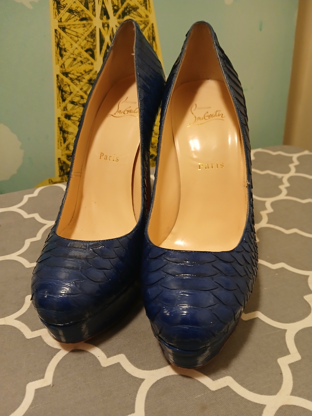 Christian Louboutin Blue Snake Leather Platform Heels Sz.39